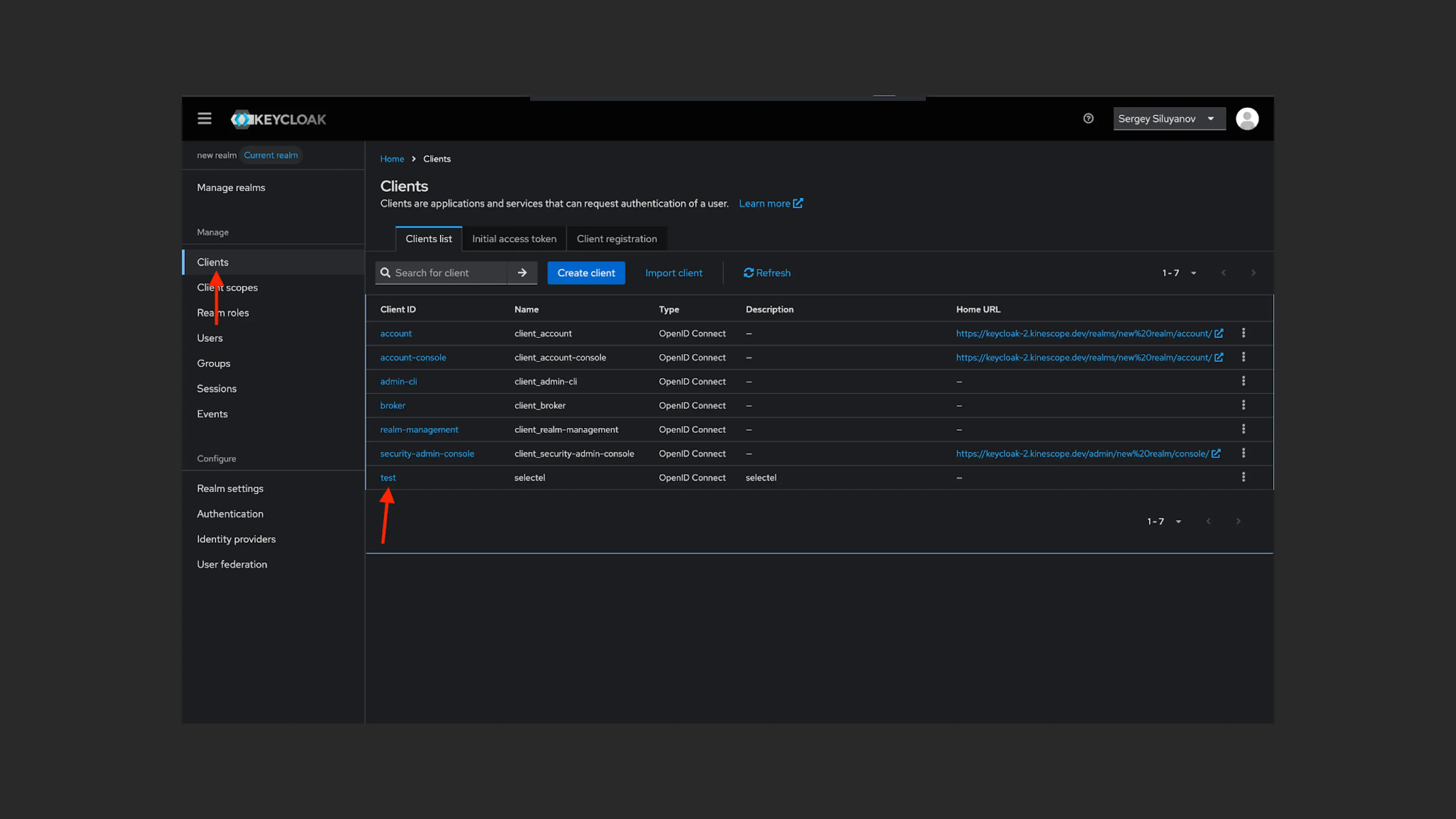 Выбор клиента в Keycloak
